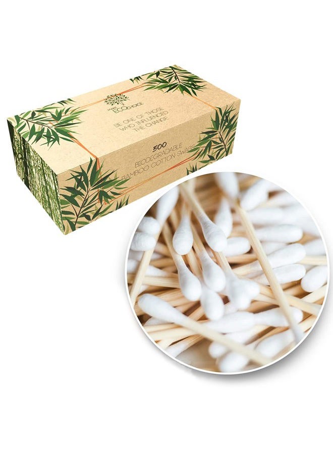 NATULANE Premium 500 Biodegradable Bamboo Cotton Swabs | Compostable Wooden Ear Sticks | Zero Waste Disposable Products | Plastic Free Makeup Swab | Safety Organic Buds for Eye Cleaning | Eco Friendly Utensils - Image 1